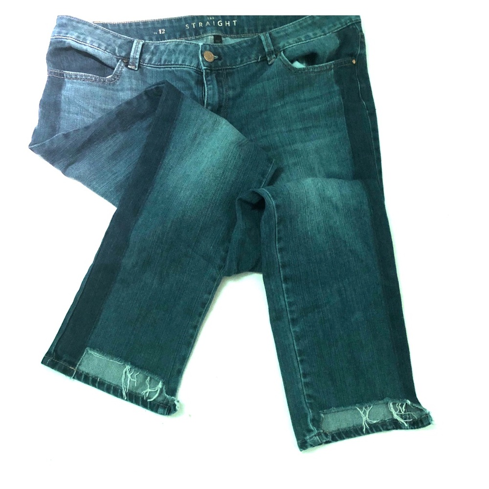 WHBM Jeans with stepped hem and tuxedo stripes